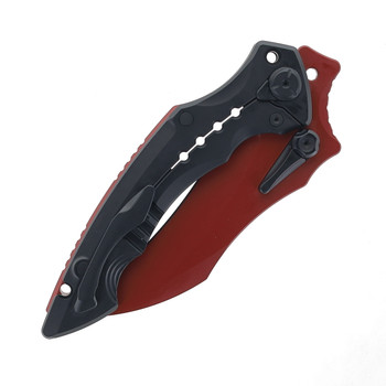 Maxace Hela Folding Knife Black Titanium Handle M390 Plain Red Blade M20E