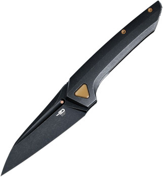 Knife black navi folding with dark handle and plain edge blade