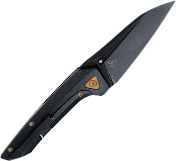 Black titanium folding knife with sleek handle and stonewashed blade