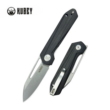 Kubey Royal Folding Knife Black G10 Handle 14C28N Plain Edge Stonewash Finish KU321P