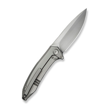 WE Acuminal Folding Knife Polished Beadblast Titanium Handle Vanax Plain Edge Hand Rubbed Satin Finish WE23070-2