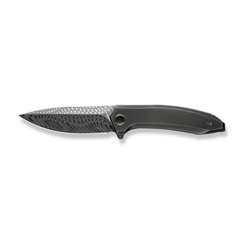 WE Acuminal Folding Knife Polished Gray Titanium Handle Damasteel Plain Edge  WE23070-DS1