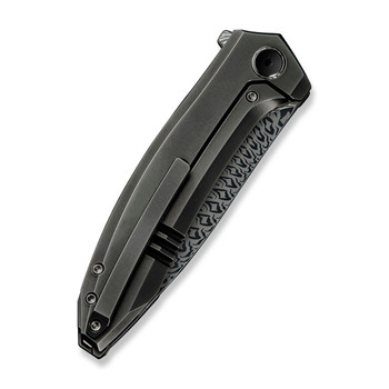 WE Acuminal Folding Knife Polished Gray Titanium Handle Damasteel Plain Edge  WE23070-DS1