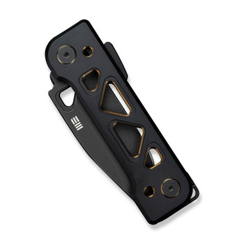 WE Tyro Folding Knife Black/Golden Titanium Folding Knife 20CV Plain Edge Black Stonewash Finish WE24001-1