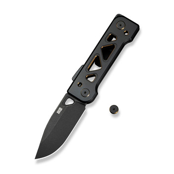 WE Tyro Folding Knife Black/Golden Titanium Folding Knife 20CV Plain Edge Black Stonewash Finish WE24001-1