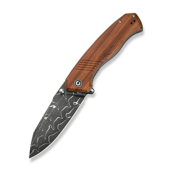 Civivi Placoid Folding Knife Guibourtia Wood Handle Damascus Plain