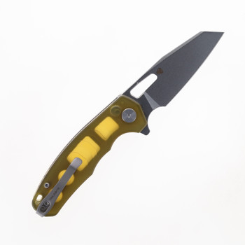 Petrified Fish Trilobite Button Lock Foliding Knife Ultem Handle 14C28N Plain Edge PF-E17UW