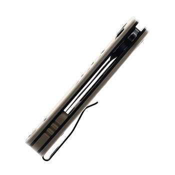 Petrified Fish Trilobite Button Lock Foliding Knife Khaki G10 Handle 14C28N Plain Black Blade PF-E17KDW