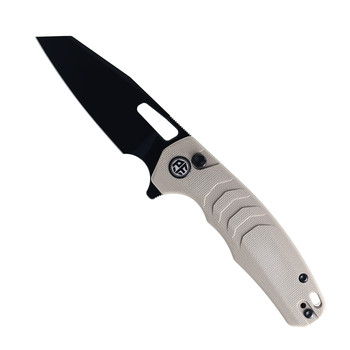 Petrified Fish Trilobite Button Lock Foliding Knife Khaki G10 Handle 14C28N Plain Black Blade PF-E17KDW