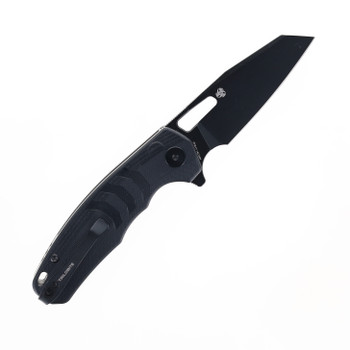 Petrified Fish Trilobite Button Lock Foliding Knife Black Micarta Handle Plain Black Blade PF-E17DDW