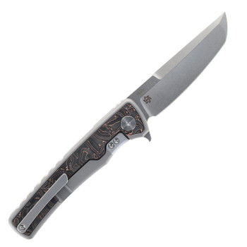 Mechforce Knives Kilby Integral Flipper Pocket Knife Titanium & Copper Foil Carbon Fiber Handle Stonewashed M390 Blade