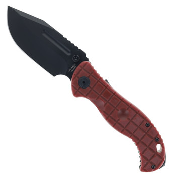 Halfbreed Large Bush GEN 2 Folding Knife Red G10 Handle 3V Plain Black Blade LBF-01 RED G2