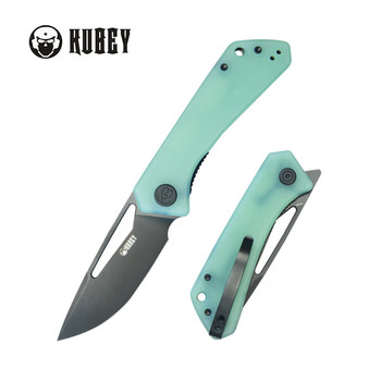 Kubey Thalia Folding Knife Jade G10 Handle 14C28N Drop Point Plain Edge Blackwash Finish KU331N