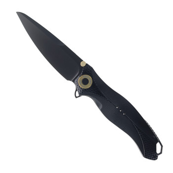 Karbon Liner Lock Folding Knife Black Aluminum Handle Plain Edge KARB120