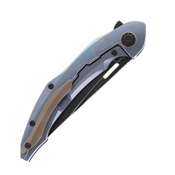 Bestech Marukka Folding Knife Blue Titanium Handle M390 Plain Edge Black Stonewash Finish BT2002B