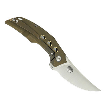 Reate Velocity Folding Knife Bronze Titanium Handle Elmax Plain Edge Belt Satin Finish
