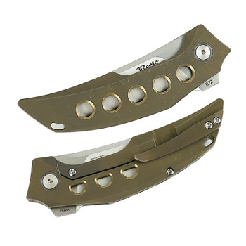 Reate Velocity Folding Knife Bronze Titanium Handle Elmax Plain Edge Belt Satin Finish