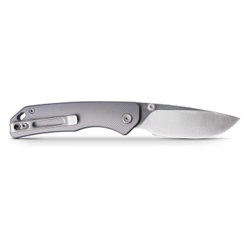 Vosteed Marten Folding Knife Gray Aluminum Handle 154CM Plain Edge Satin Finish A1601