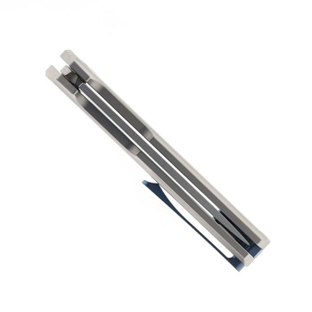 Klaken Knives Folding Knife Gray Titanium Handle 14C28N Plain Edge Satin Finish B02