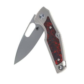 Klaken Knives Folding Knife Titanium/Carbon Fiber Handle 14C28N Plain Edge Bead Blast Finish B06-BLK-RD