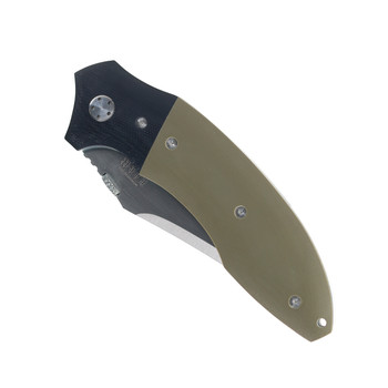 Harm Edged Tools Battlecraft Folding Knife OD Green/Black Bolster G10 Handle Elmax Plain Edge
