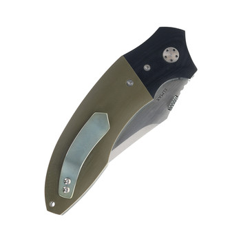 Harm Edged Tools Battlecraft Folding Knife OD Green/Black Bolster G10 Handle Elmax Plain Edge