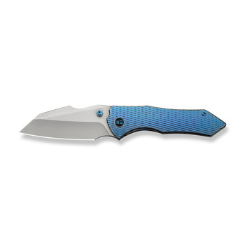 WE High-Fin XL Folding Knife Diamond Blue Titanium Handle 20CV Plain Edge Stonewash Finish WE24010-2