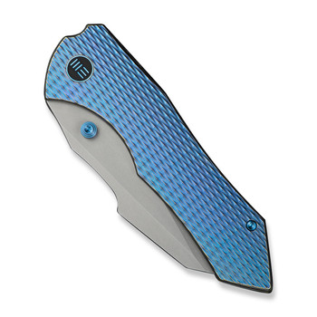 WE High-Fin XL Folding Knife Diamond Blue Titanium Handle 20CV Plain Edge Stonewash Finish WE24010-2