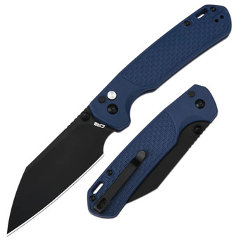 CJRB Large Pyrite Folding Knife Blue FRN Handle AR-RPM9 Plain Edge Black Stonewash Finish J1945L-BBU