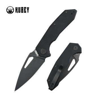 Kubey Coeus Folding Knife Black G10 Handle 14C28N Plain Edge Blackwash Finish KU122X