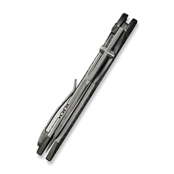 WE High-Fin XL Folding Knife Diamond Satin Titanium Handle Damasteel Plain Edge WE24010-DS1