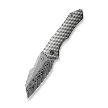 WE High-Fin XL Folding Knife Diamond Satin Titanium Handle Damasteel Plain Edge WE24010-DS1