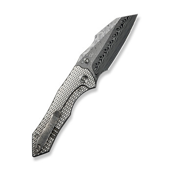 WE High-Fin XL Folding Knife Diamond Satin Titanium Handle Damasteel Plain Edge WE24010-DS1
