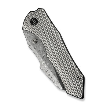 WE High-Fin XL Folding Knife Diamond Satin Titanium Handle Damasteel Plain Edge WE24010-DS1