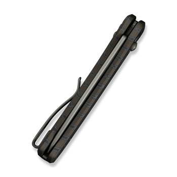 WE Nightblade Folding Knife Tiger Stripe Flamed Titanium Handle 20CV Plain Edge Gray Stonewash Finish WE22046-3