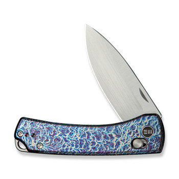 WE Nightblade Folding Knife Flamed Titanium Handle 20CV Plain Edge Hand Rubbed Satin Finish WE22046-4
