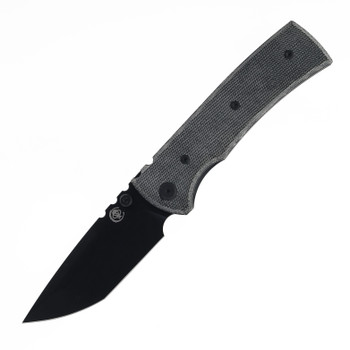 Chaves Knives Blue Label Redencion 229 Folding Knife Black Micarta Handle Elmax Tanto Plain Edge PVD Finish