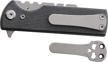 Chaves Knives Blue Label CHUB Flipper Folding Knife Black Micarta Handle Razor Plain Edge Stonewash Finish