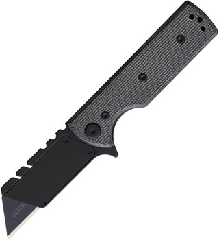 Chaves Knives Blue Label CHUB Flipper Folding Knife Black Micarta Handle Razor Plain Edge PVD Finish