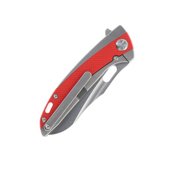 TwoSun Folding Knife Red/Black G10/Titanium Handle K110 Plain Edge Stonewash Finish TS432