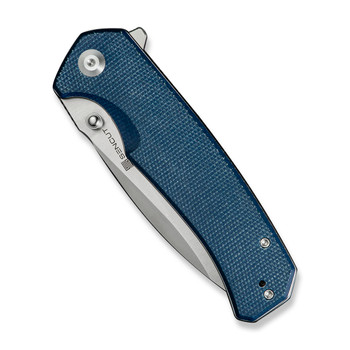 Sencut Skarnax Folding Knife Blue Canvas Micarta Handle 9Cr18MoV Plain Edge Satin Finish S24025-3