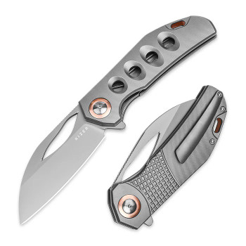 Kizer Hawk Liner Lock Folding Knife Titanium Handle S45VN Plain Edge Ki4683A2