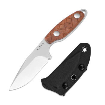 Kizer Muskrat Fixed Blade Knife Mkuruti Wood Handle S35VN Plain Edge 1064A2