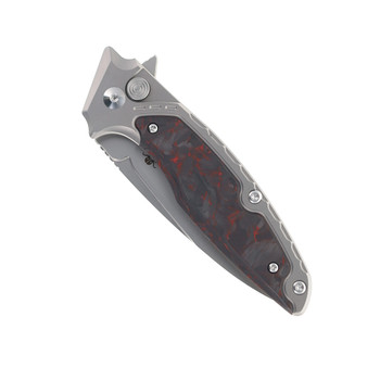 Klaken Knives Folding Knife Black/Red Titanium/Carbon Fiber Handle M390 Plain Edge Bead Blast Finish B05-RD-CF