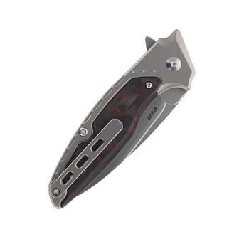 Klaken Knives Folding Knife Black/Red Titanium/Carbon Fiber Handle M390 Plain Edge Bead Blast Finish B05-RD-CF