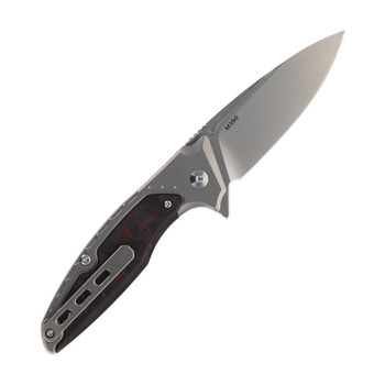Klaken Knives Folding Knife Black/Red Titanium/Carbon Fiber Handle M390 Plain Edge Bead Blast Finish B05-RD-CF