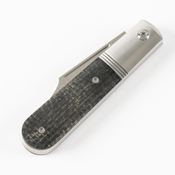 Jack Wolf Knives Big Bro Jack Folding Knife Black Burlap Micarta Handle 14C28N Plain Edge Belt Satin Finish