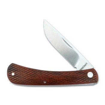 RoseCraft Blades Overall Creek Farm Hand Folding Knife Yellow Sandalwood Handle D2 Drop Point Plain Edge Satin Finish RCT022-YSW