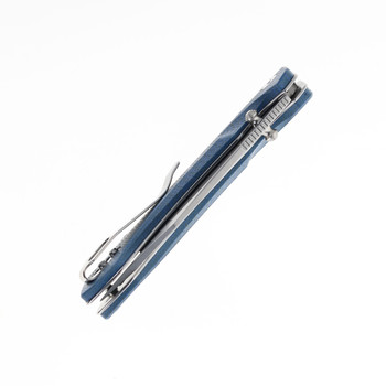 TwoSun Folding Knife Blue Micarta Handle 14C28N Plain Edge Stonewash Finish TS495