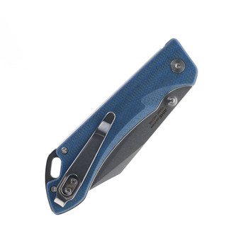 TwoSun Folding Knife Blue Micarta Handle 14C28N Plain Edge Stonewash Finish TS495